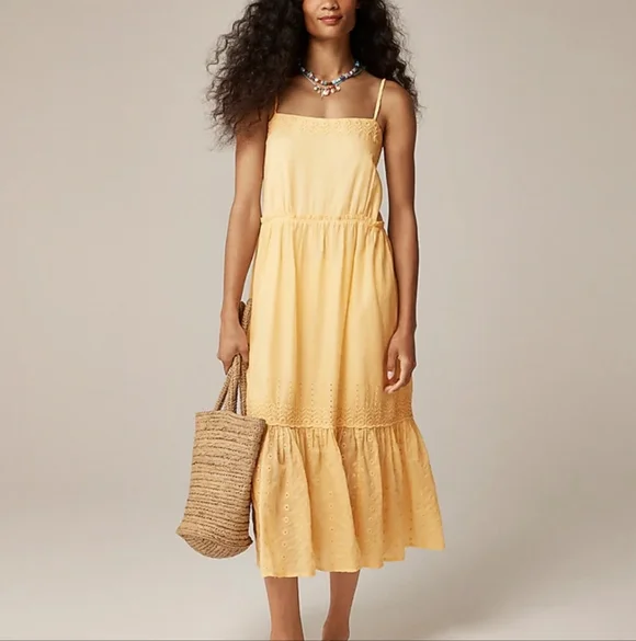 J Crew Sorrento dress in cotton voile CK827 Size M Yellow NWT - Picture 3 of 11